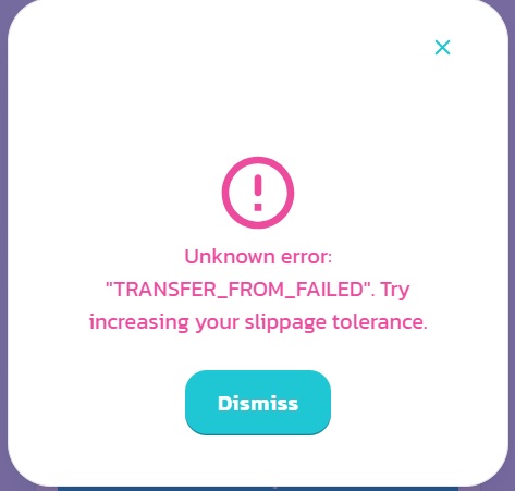 Solución Pancakeswap Error "TRANSFER_FROM_FAILED". Try increasing your slippage tolerance.