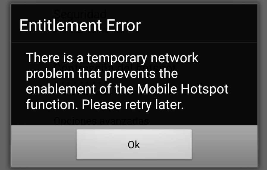 There is a temporary network problem that prevents the enablement of the mobile hostpot function Solucion